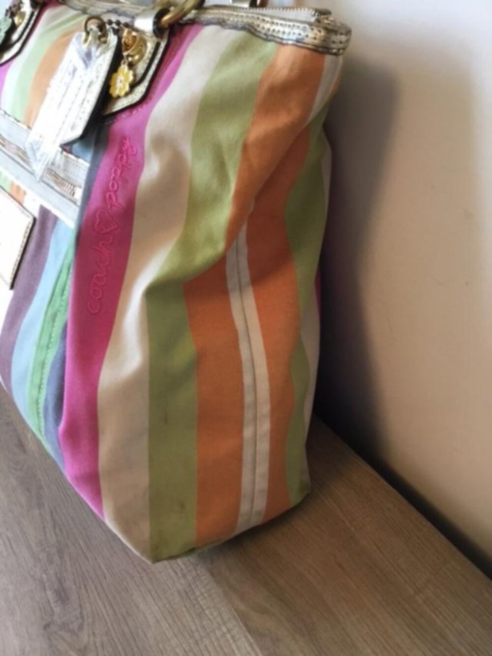Coach Poppy Heritage Legacy, Multi-colored Striped Canvas Tote Bag w/Sequins - Picture 7 of 16